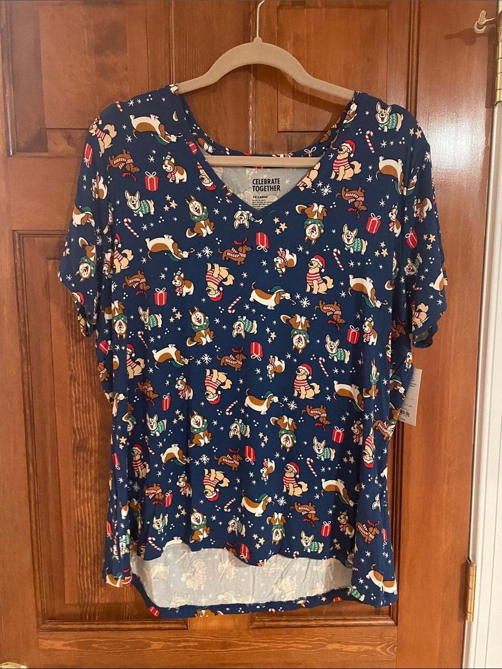 Kids' Navy Holiday Corgi Basset Hound Dog Print Christmas Top